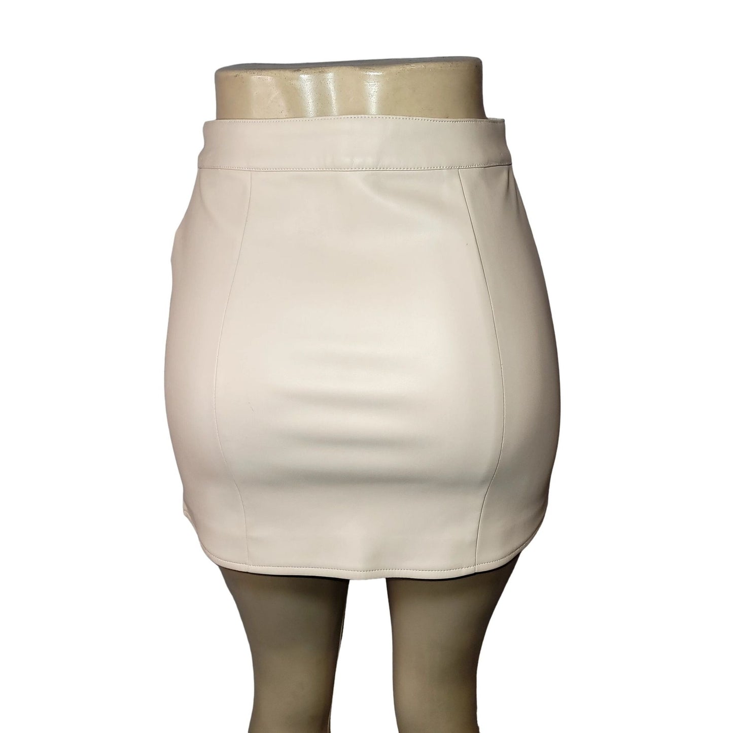Women mini skirt nude full zipper synthetic leather