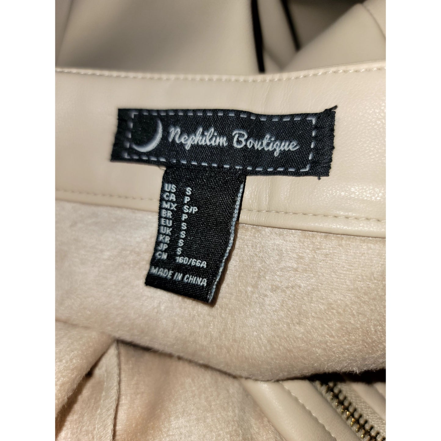 Women mini skirt nude full zipper synthetic leather