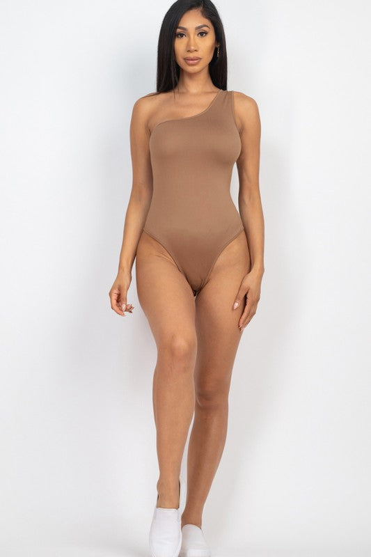 One Sleeve Tank Bodysuit in Mocha