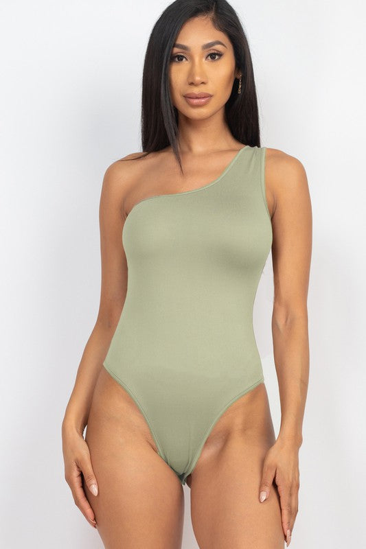 One Sleeve Tank Bodysuit in Basil