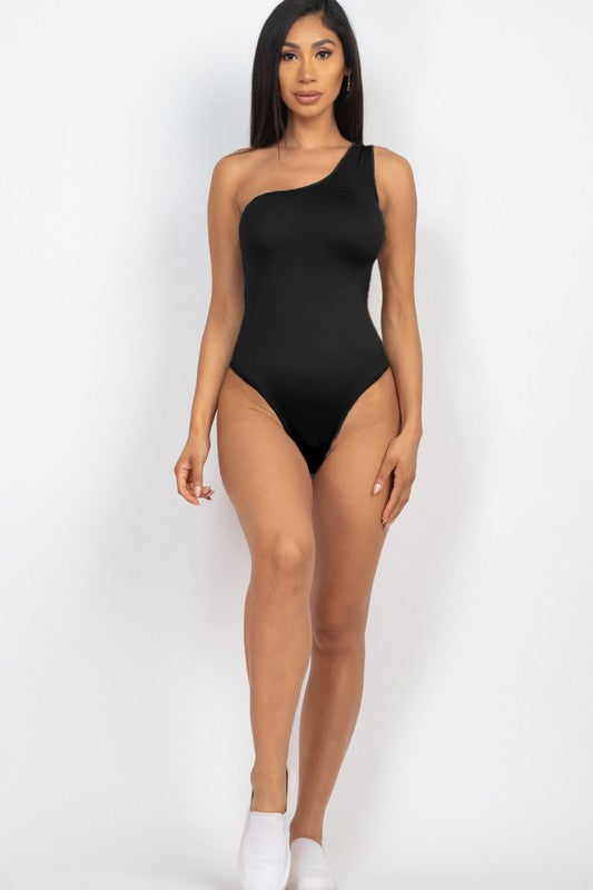 One Sleeve Tank Bodysuit in Black