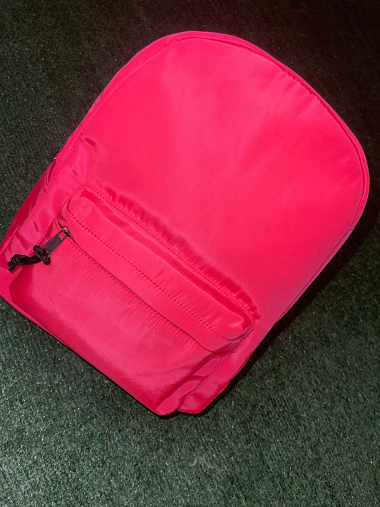 Hot Pink Medium-Sized Backpack with Front Pocket and Black Drawstrings
