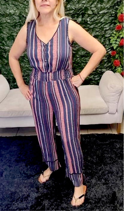 Celestial Striped Romper – Lightweight & Flattering Fit